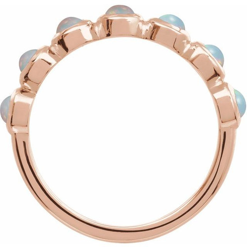 14K Rose Cabochon Natural White Opal Stackable Ring