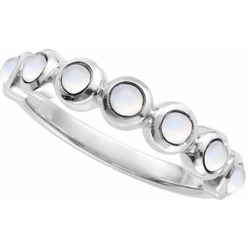 Sterling Silver Cabochon Natural Rainbow Moonstone Stackable Ring
