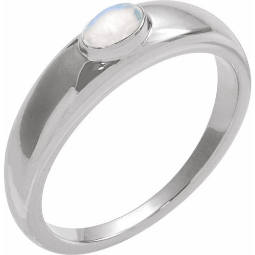 Sterling Silver Natural Rainbow Moonstone Cabochon Dome Ring