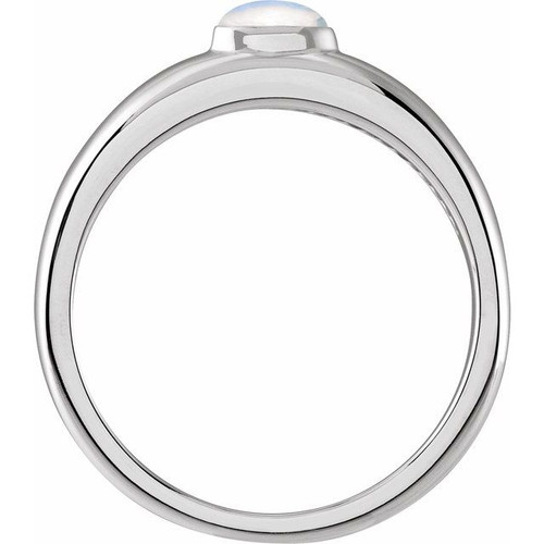 Sterling Silver Natural Rainbow Moonstone Cabochon Dome Ring
