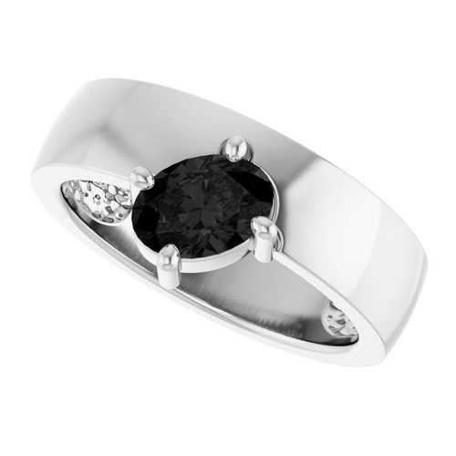 14K White Natural Black Onyx Asymmetric Solitaire Ring