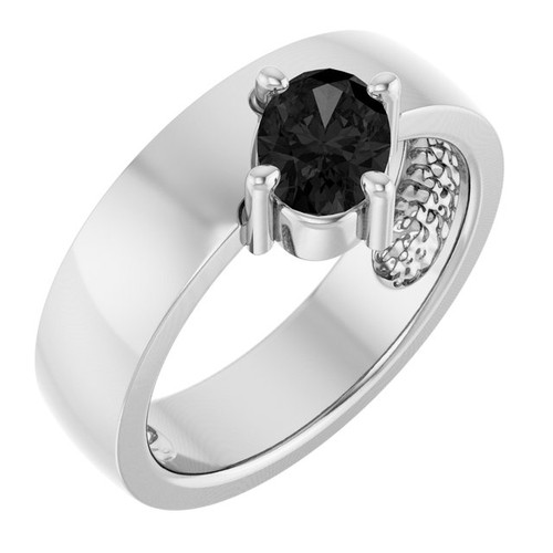 Platinum Natural Black Onyx Asymmetric Solitaire Ring