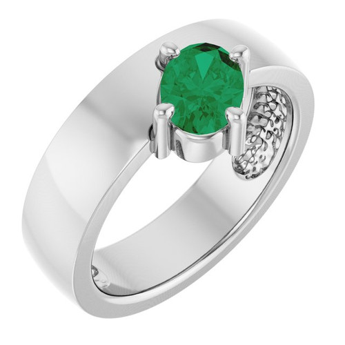 Platinum Lab-Grown Emerald Asymmetric Solitaire Ring