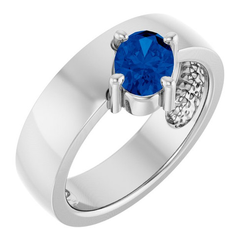 Platinum Lab-Grown Blue Sapphire Asymmetric Solitaire Ring