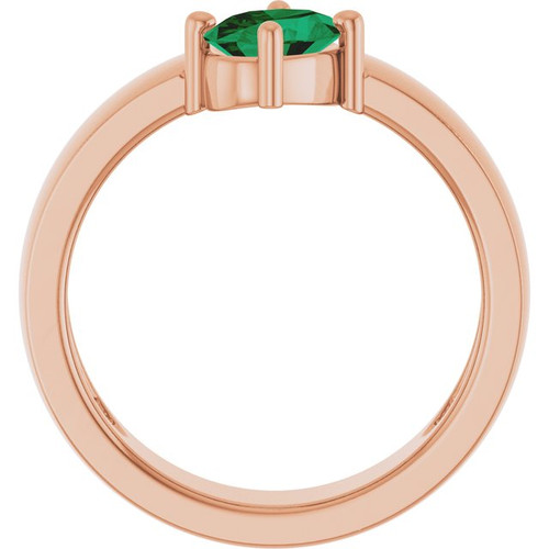 14K Rose Lab-Grown Emerald Asymmetric Solitaire Ring