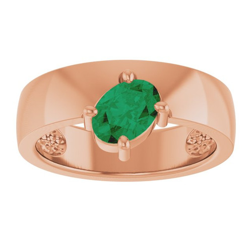 14K Rose Lab-Grown Emerald Asymmetric Solitaire Ring