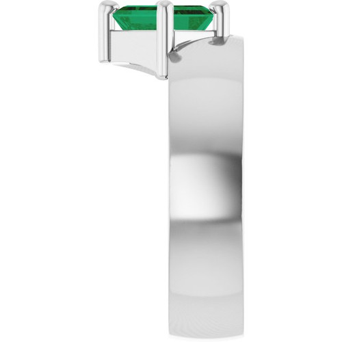 14K White Lab-Grown Emerald Asymmetric Solitaire Ring
