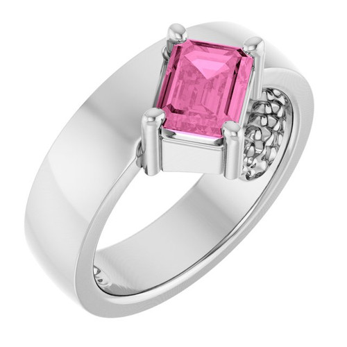 Platinum Lab-Grown Pink Sapphire Asymmetric Solitaire Ring