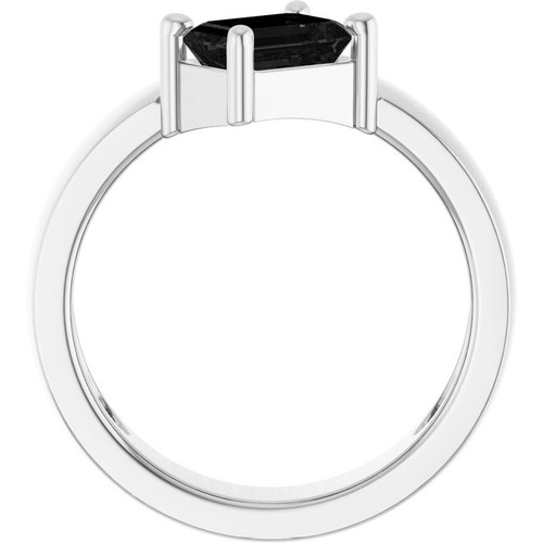 Sterling Silver Natural Black Onyx Asymmetric Solitaire Ring