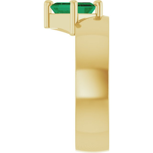 14K Yellow Lab-Grown Emerald Asymmetric Solitaire Ring