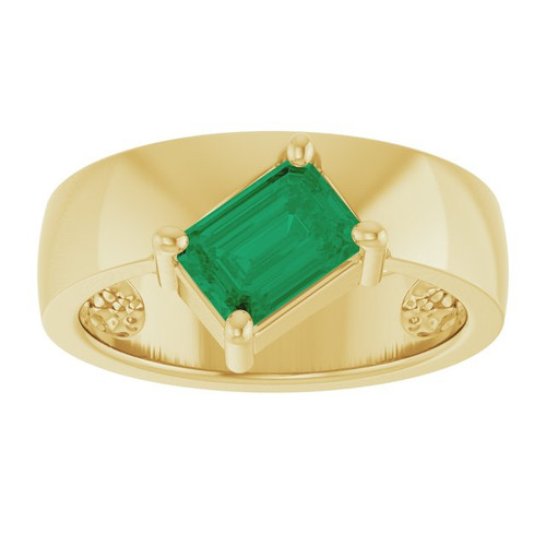 14K Yellow Lab-Grown Emerald Asymmetric Solitaire Ring