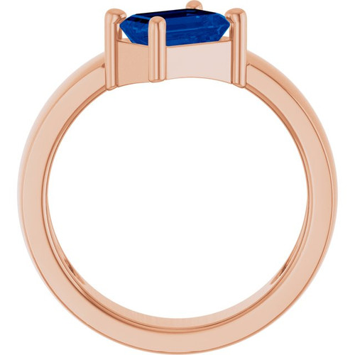 14K Rose Lab-Grown Blue Sapphire Asymmetric Solitaire Ring