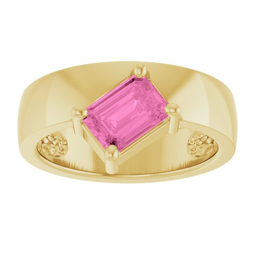 14K Yellow Lab-Grown Pink Sapphire Asymmetric Solitaire Ring