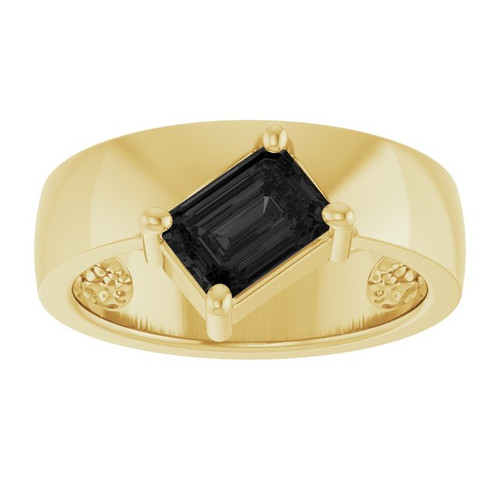 14K Yellow Natural Black Onyx Asymmetric Solitaire Ring