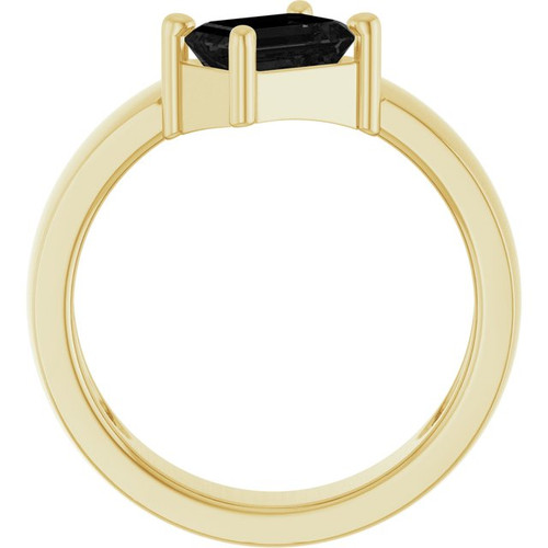 14K Yellow Natural Black Onyx Asymmetric Solitaire Ring