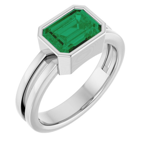 14K White Lab-Grown Emerald Ring