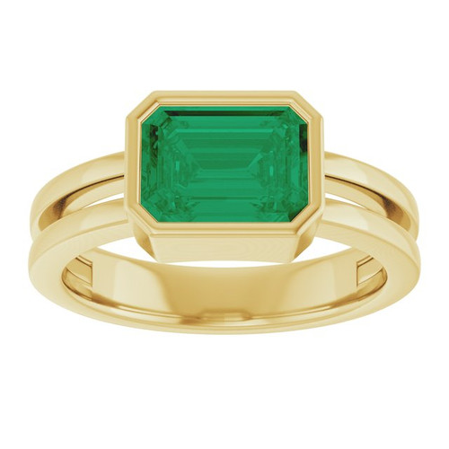 14K Yellow Lab-Grown Emerald Ring