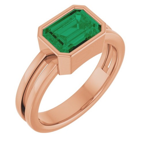 14K Rose Lab-Grown Emerald Ring
