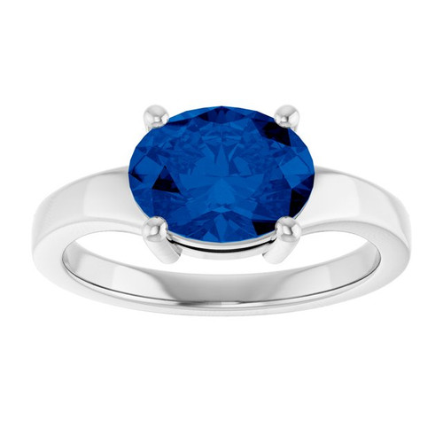 14K White Lab-Grown Blue Sapphire Ring