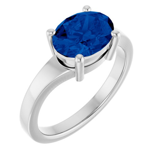 Sterling Silver Lab-Grown Blue Sapphire Ring