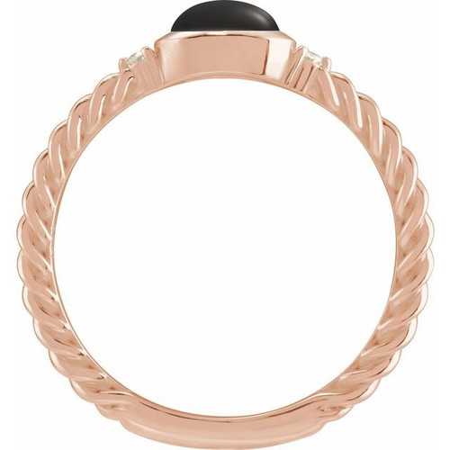 14K Rose Natural Black Onyx & .03 CTW Natural Diamond Cabochon Ring