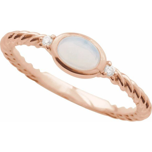 14K Rose Natural White Opal & .03 CTW Natural Diamond Cabochon Ring