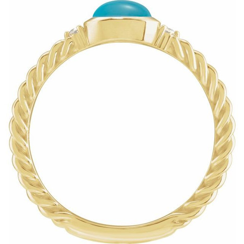 14K Yellow Natural Turquoise & .03 CTW Natural Diamond Cabochon Ring