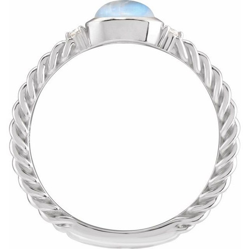 14K White Natural Rainbow Moonstone & .03 CTW Natural Diamond Cabochon Ring