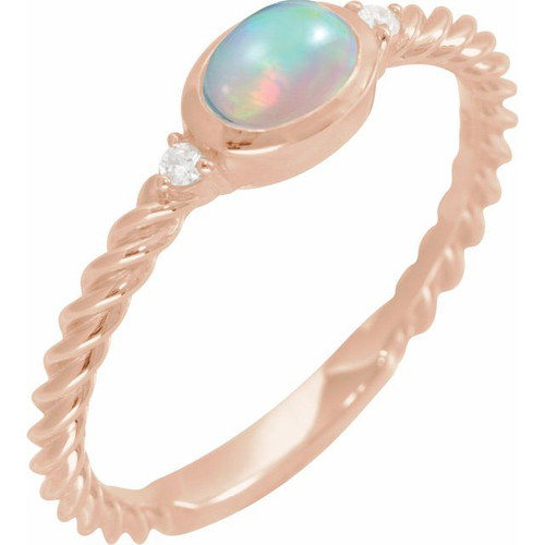 14K Rose Natural Ethiopian Opal & .03 CTW Natural Diamond Rope Ring