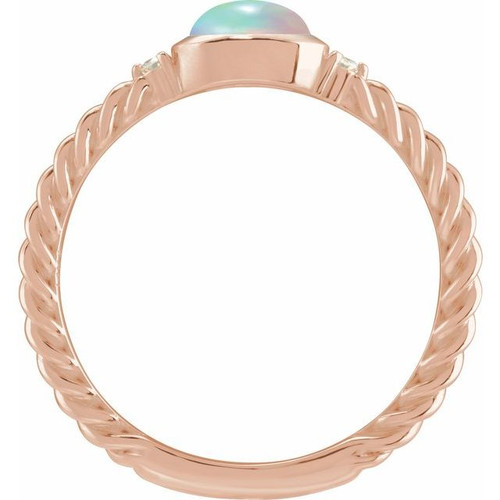 14K Rose Natural Ethiopian Opal & .03 CTW Natural Diamond Rope Ring