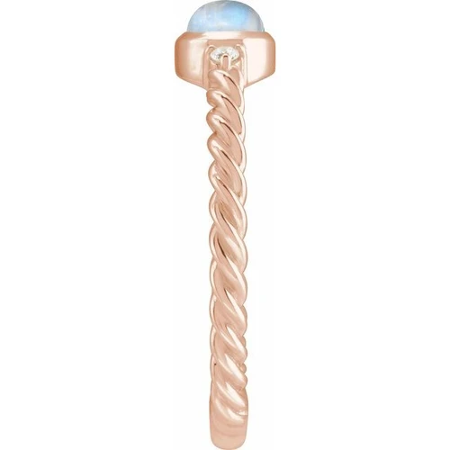 14K Rose Natural Rainbow Moonstone & .03 CTW Natural Diamond Cabochon Ring