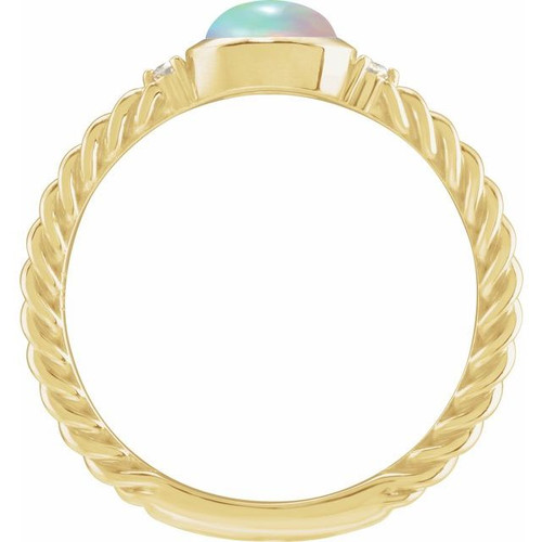 14K Yellow Natural Ethiopian Opal & .03 CTW Natural Diamond Rope Ring