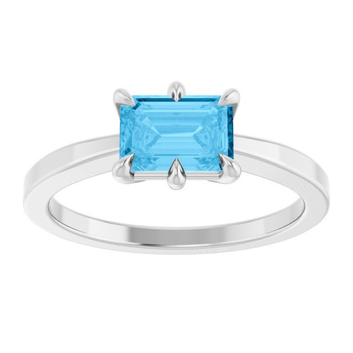 14K White Natural Swiss Blue Topaz Ring