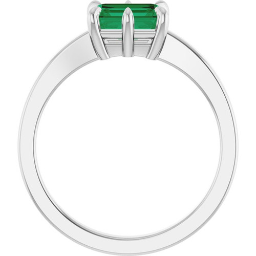 14K White Lab-Grown Emerald Ring
