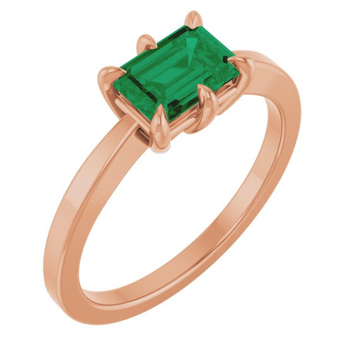 14K Rose Lab-Grown Emerald Ring
