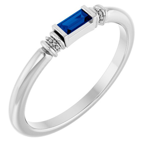 14K White Lab-Grown Blue Sapphire Stackable Ring