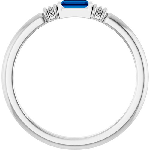 14K White Lab-Grown Blue Sapphire Stackable Ring