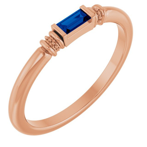 14K Rose Lab-Grown Blue Sapphire Stackable Ring