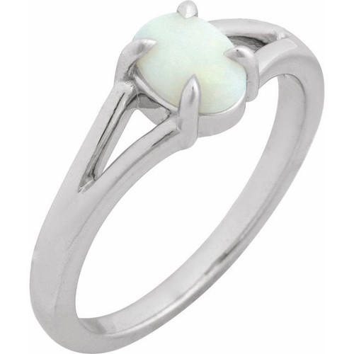 14K White Natural White Opal Cabochon Ring