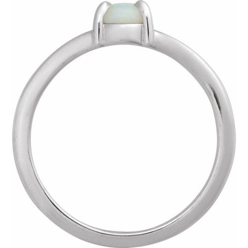 14K White Natural White Opal Cabochon Ring