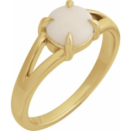 14K Yellow Natural White Opal Cabochon Ring