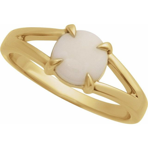 14K Yellow Natural White Opal Cabochon Ring