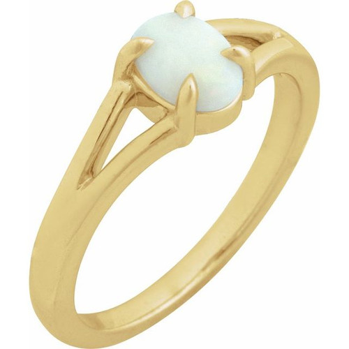 14K Yellow Natural White Opal Cabochon Ring