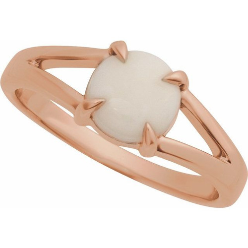 14K Rose Natural White Opal Cabochon Ring