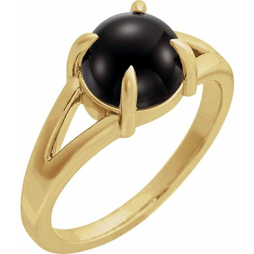 14K Yellow Natural Onyx Cabochon Ring