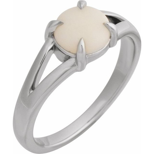 Sterling Silver Natural White Opal Cabochon Ring