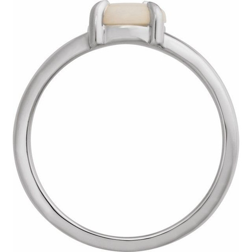 Sterling Silver Natural White Opal Cabochon Ring