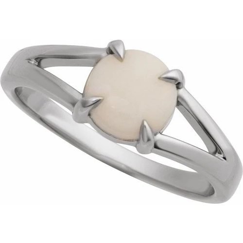 Sterling Silver Natural White Opal Cabochon Ring