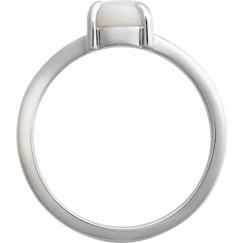 Platinum Natural White Opal Cabochon Ring