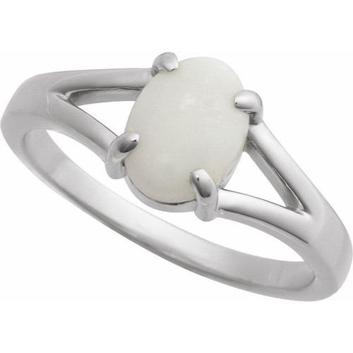 Platinum Natural White Opal Cabochon Ring